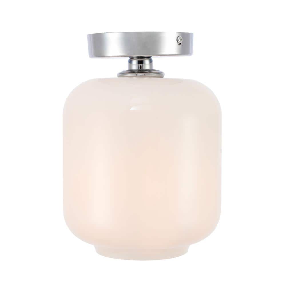 Timless Home 7.3 in. 1-Light Industrial Chrome And Frosted White Glass Flus