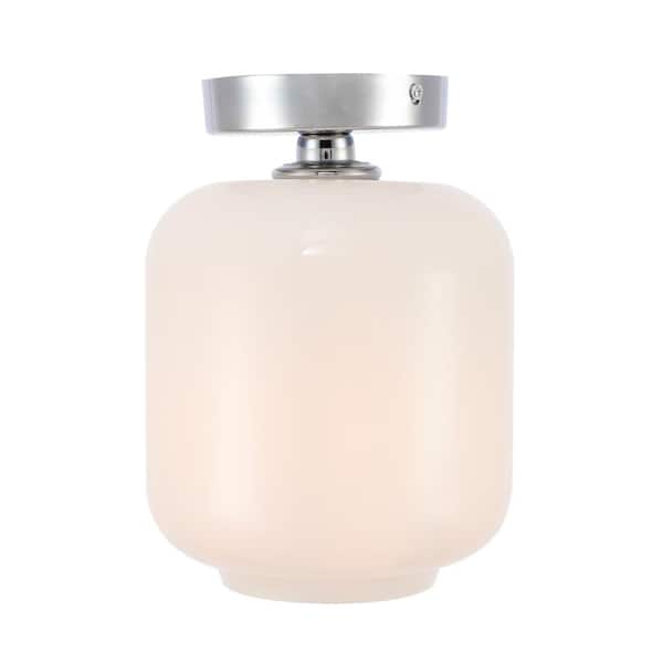 Unbranded Timless Home 7.3 in. 1-Light Industrial Chrome And Frosted White Glass Flush Mount with No Bulbs Included