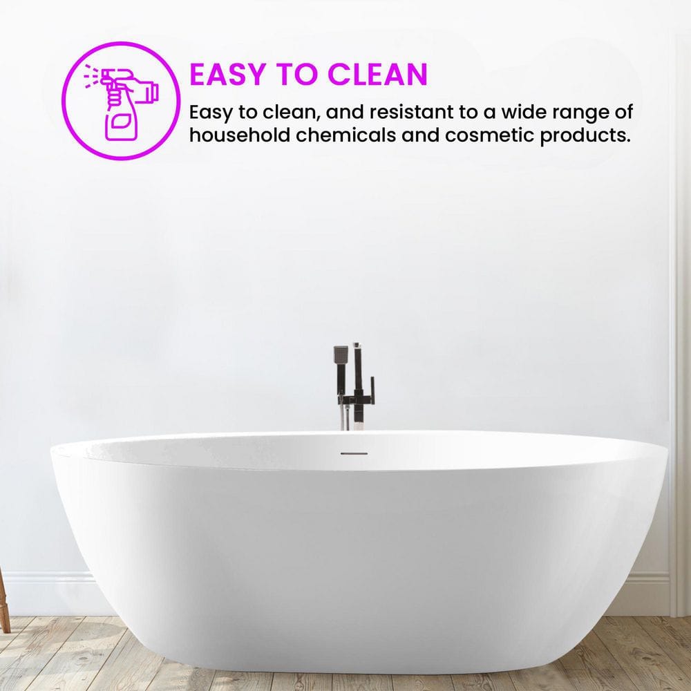 Vanity Art 59" White Acrylic Freestanding Bathtub with Overflow