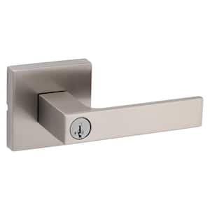 Singapore Square Satin Nickel Keyed Entry Door Handle with Microban Featuring SmartKey Security