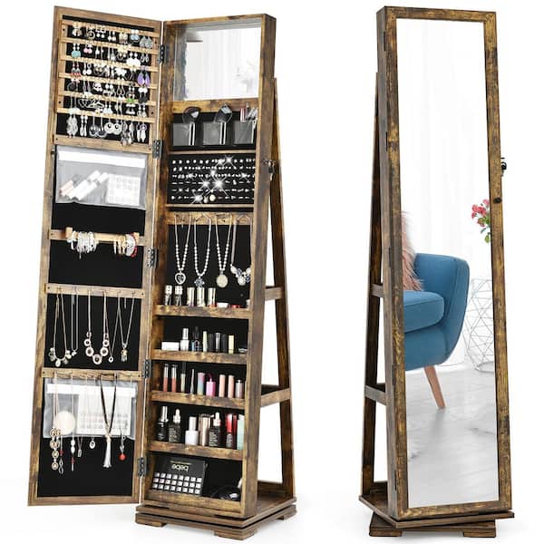 Costway 360° Rotatable Jewelry Cabinet Armoire 2-in-1 Lockable