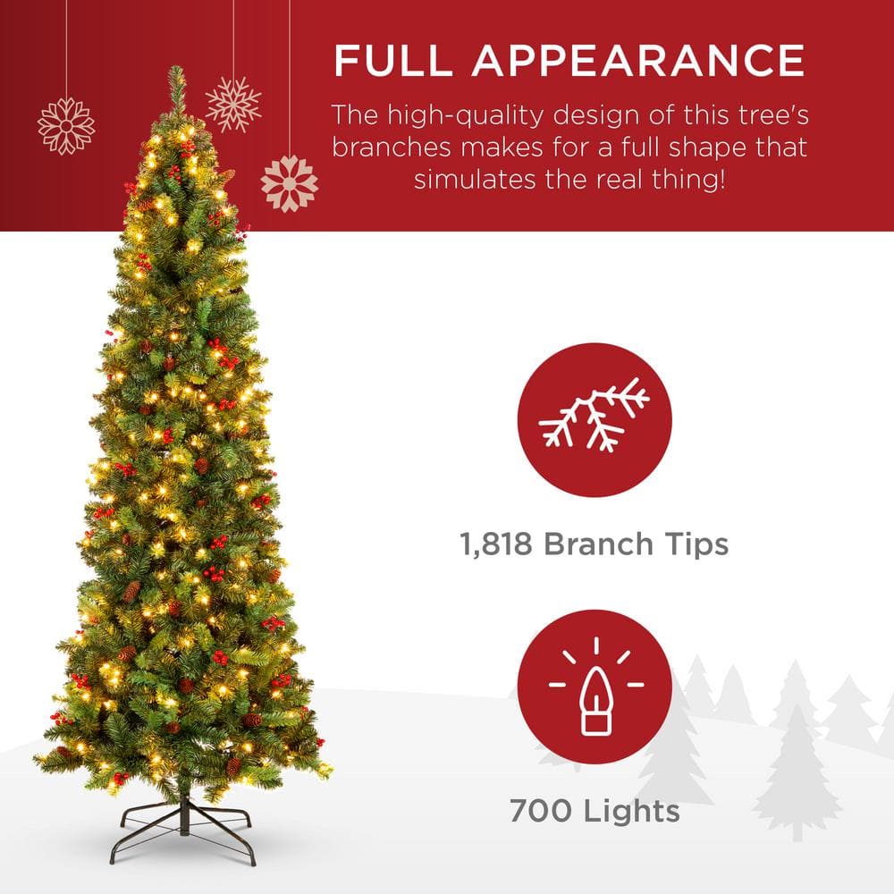 12ft Pre-Lit Green Spruce Pencil Christmas Tree with Lights