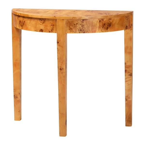 Jihan 36 in. Light Mappa Real Burl Half-Moon Wood Console Table