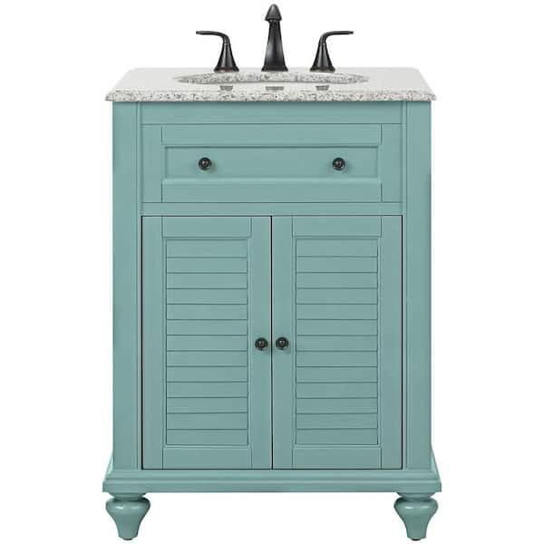 Hamilton 25 in. Single Sink Sea Glass Bath Vanity with Gray Granite Top (Assembled)