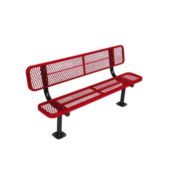 Surface Mount 8 ft. Red Diamond Commercial Park Bench with Back