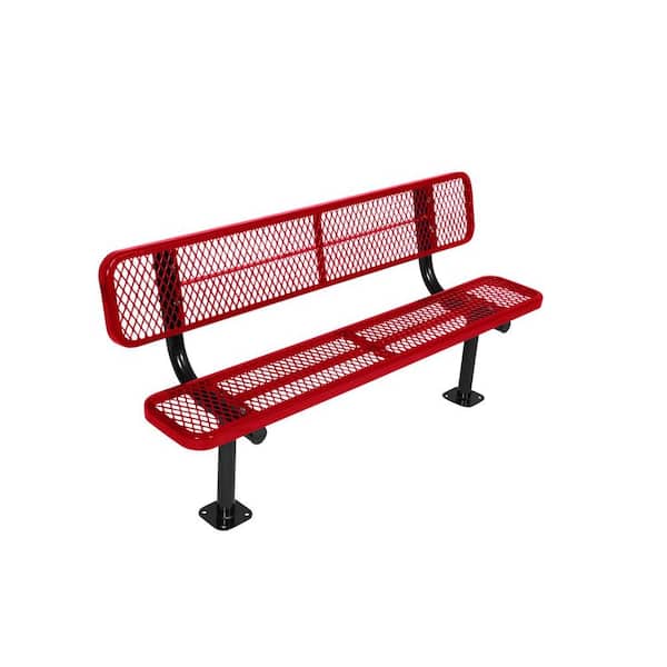 Unbranded Surface Mount 6 ft. Red Diamond Commercial Park Bench with Back