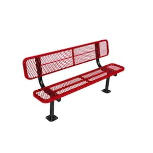 Surface Mount 8 ft. Red Diamond Commercial Park Bench with Back