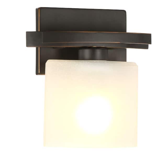 Hampton Bay Ettrick 1-Light Oil-Rubbed Bronze Sconce with Hand Pained Glass Shade