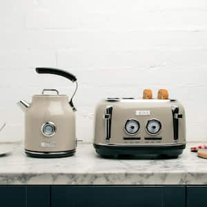 Dorset 1500-Watt 4-Slice Putty Wide Slot Retro Toaster with Removable Crumb Tray and Browning Control