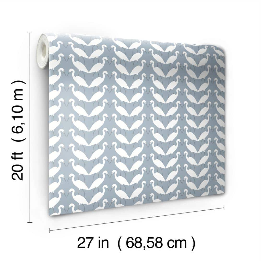 Elegant Blue and White Bird Pattern Peel & Stick Wallpaper