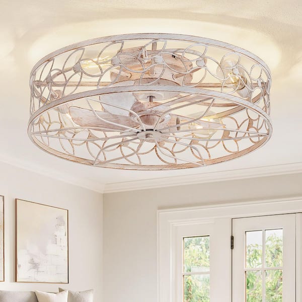 HINNIXY 20 in. Indoor White Gold Flush Mount Caged Ceiling