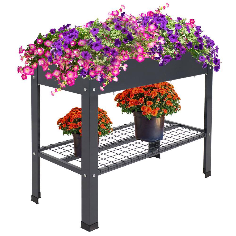 Sunnydaze 16 in. x 35.75 in. x 31.75 in. Dark Gray Steel Raised Garden ...