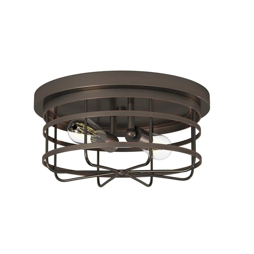 Bronze and Clear Glass Drum Flushmount Ceiling Light