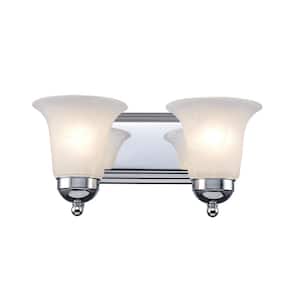 Cabernet Collection 14 in. 2-Light Polished Chrome Bathroom Vanity Light Fixture with White Marbleized Glass Shades