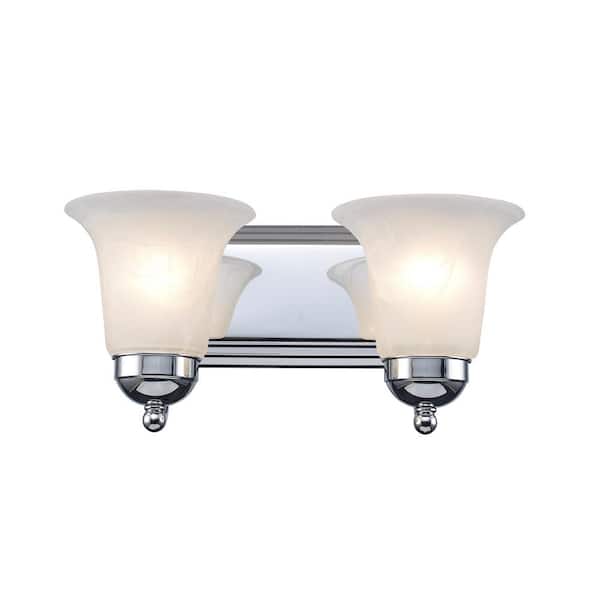 Bel Air Lighting Cabernet Collection 14 in. 2-Light Polished Chrome Bathroom Vanity Light Fixture with White Marbleized Glass Shades