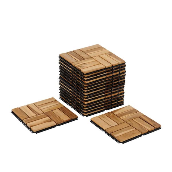 Cesicia 12 in. Square Teak Interlocking Deck Tile (20-Pack)