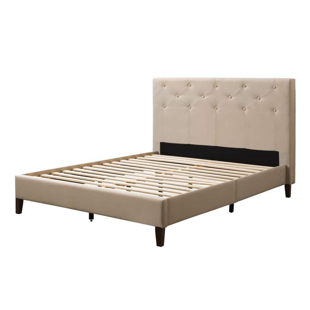 Nova Ridge Cream Fabric Double/Full Diamond Button-Tufted Bed -  CorLiving, BRH-103-D