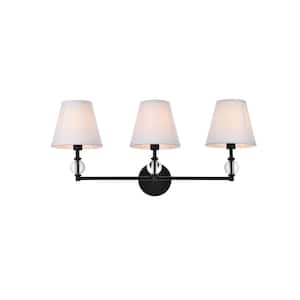 Home Living 27.5 in. 3-Light Black Vanity Light with Fabric Shade