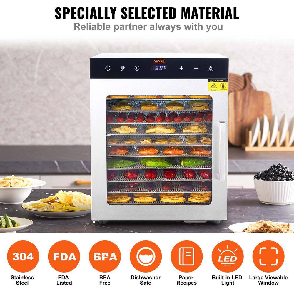 Stainless Steel 10-Tray Food Dehydrator with Adjustable Thermostat