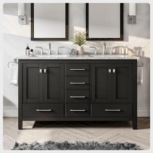 Aberdeen 60 in. W x 22 in. D x 35 in. H Double Bath Vanity in Espresso with White Carrara Marble Top with White Sinks