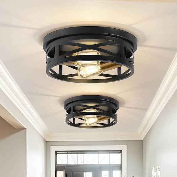 10.6 in. 2-Light Black Drum Metal Flush Mount Lighting with No Bulbs Included 2-Pack