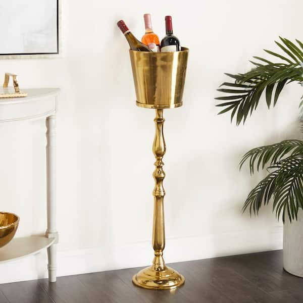 Gold Aluminum Tall Floor Champagne 2 Bottles Ice Bucket