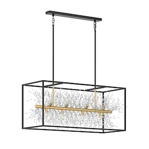 Modern 38.58 in. 12-Light Crystal Rectangle Chandeliers Black and Gold Kitchen Island Hanging Light