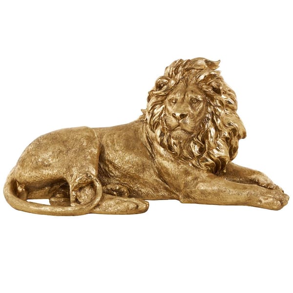 Litton Lane Gold 31 in. x 15 in. Resin Laying Lion Sculpture