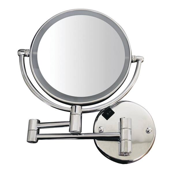 Whitehaus Collection 8 in. x 17-1/4 in. Round Framed Wall Mounted Led Mirror in Polished Chrome with 7X Magnification