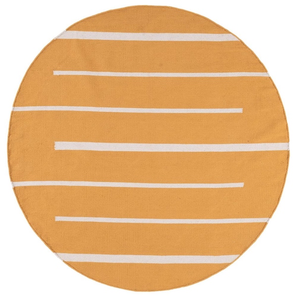 Montauk 6 ft. x 6 ft. Round Gold/Ivory Geometric Lines Area Rug