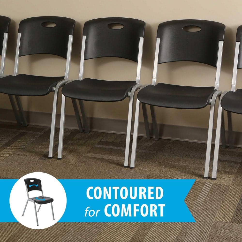 Modern Black and Silver Metal Plastic Utility Chairs, 4 Pack