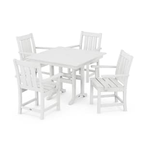 Oxford 5-Piece Farmhouse Plastic Square Outdoor Dining Set in White