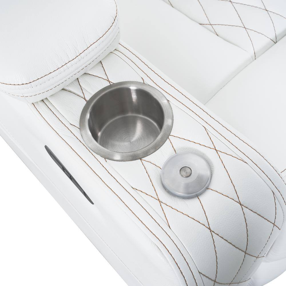 White Faux Leather Reclining Loveseat with Cup Holders and LED Lights