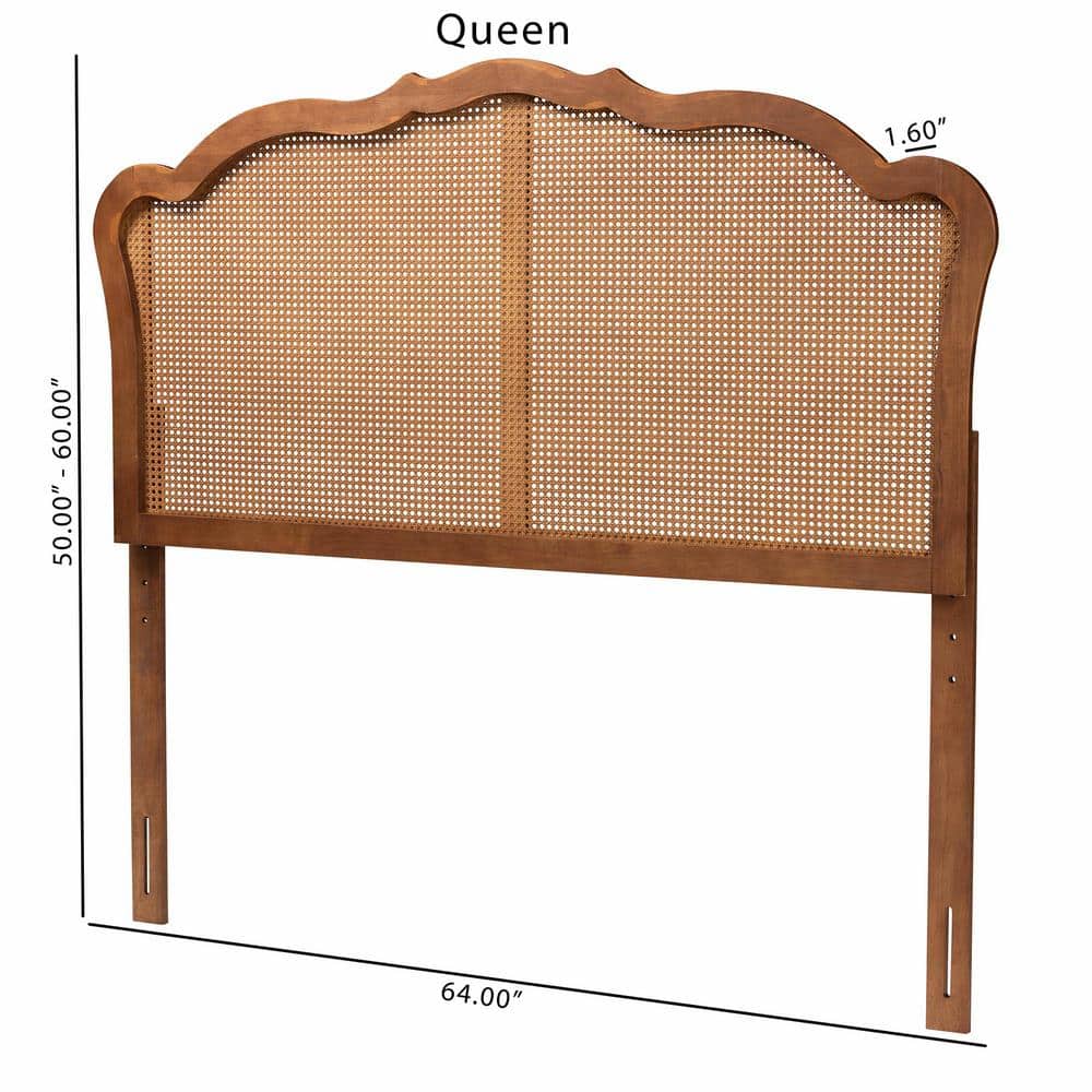 Leandra Ash Walnut Finished Wood King Size Headboard with Rattan
