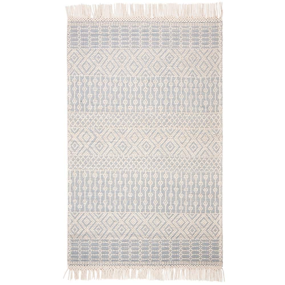 Handwoven Ivory & Grey Wool Area Rug - 5' x 8' Beach House Style