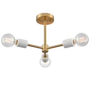 10 in. 3-Light Gold Modern Semi-Flush Mount with Decorative Glass Shade and No Bulbs Included 1-Pack