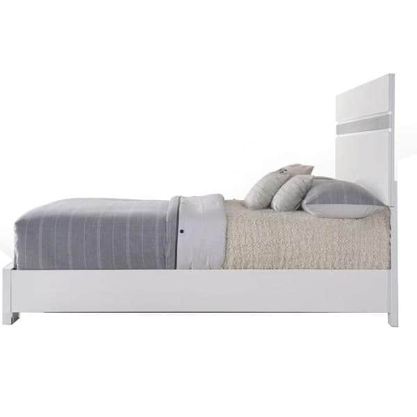 White Queen Upholstered Bed with Crystal Accented Headboard