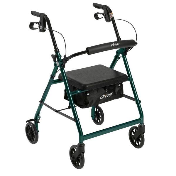 Drive 4-Wheel Rollator Walker with Removable Folding Back Support and Padded Seat in Green