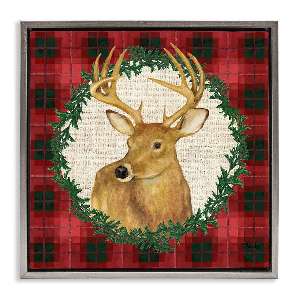 Deer on Plaid & Wreath by Paul Brent Gray Floater Frame Animal Graphic Art Print 18 in. x 18 in. price history on PriceWatchPro