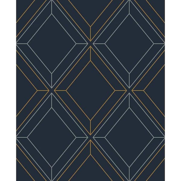 Seabrook Designs Midnight Blue and Metallic Gold Linework Gem Unpasted ...