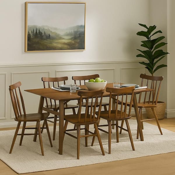 Benjara Brown Engineered Wood Rectangle 35.5 in. Trestle Base Dining Table Seats 6