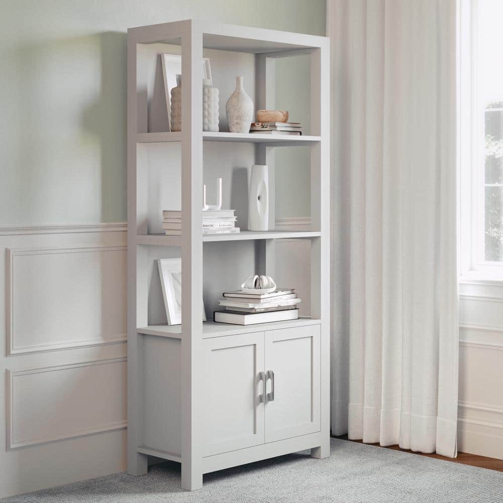 Martha Stewart 68" Gray Wood Shaker Bookcase with Storage Cabinet