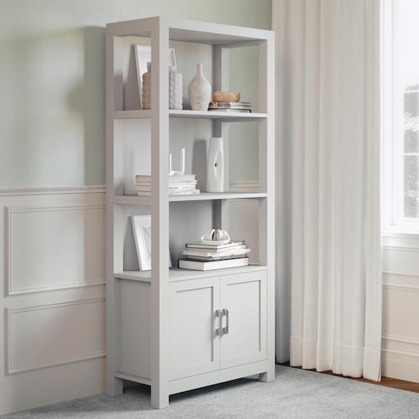 MARTHA STEWART 68 in. Tall Gray/Brushed Nickel Wood 4 Shelf 