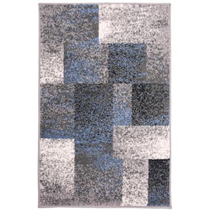 Contemporary Distressed Boxes Blue 2 ft. x 3 ft. Indoor Area Rug