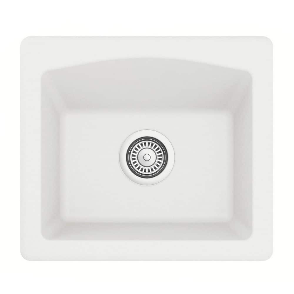 White Quartz Composite Single Bowl Drop-in Kitchen Sink