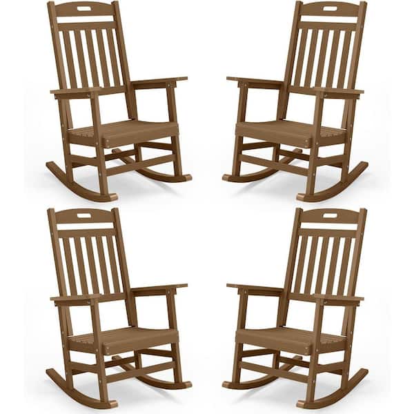 Teak Classic Plastic Patio Outdoor Rocking Chair (4-Pack)
