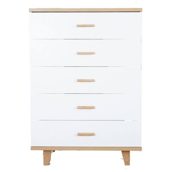 31.5 in. Brown White Modern Wooden Dresser Bedroom Storage Drawer Organizer Closet Hallway Locker with 5-Drawers