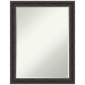 Rustic Pine Narrow 21.5 in. x 27.5 in. Petite Bevel Farmhouse Rectangle Wood Framed Bathroom Wall Mirror in Brown