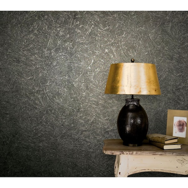 Textures Collection Black Scratched Texture Metallic Finish Vinyl on Non-woven Non-pasted Wallpaper Sample