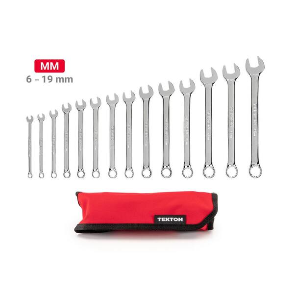 TEKTON 6 - 19 mm Combination Wrench Set with Pouch (14-Piece